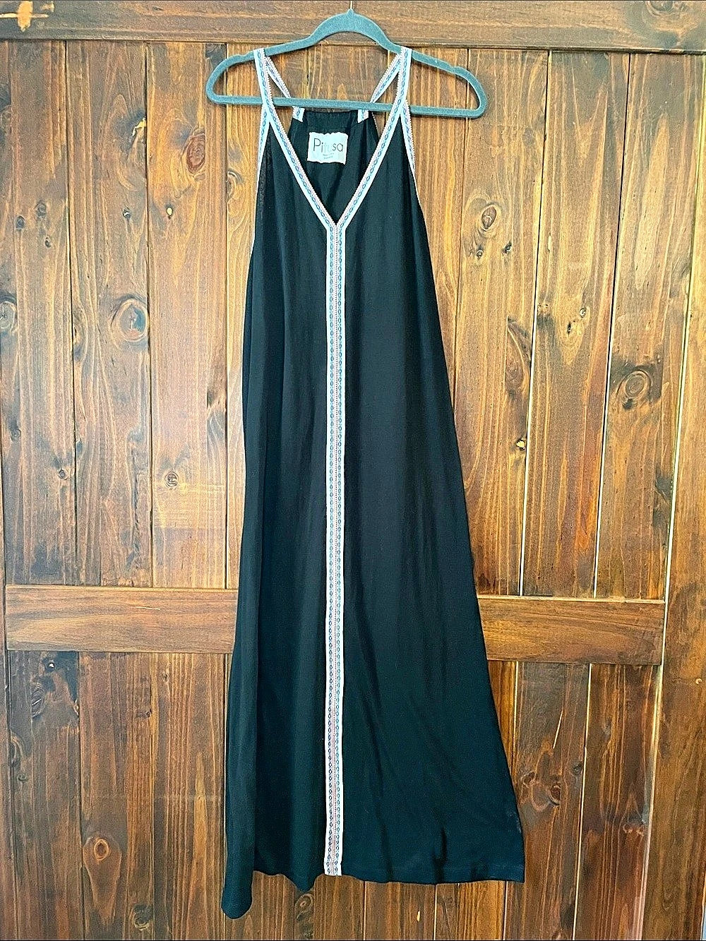 Pitusa Maxi Dress Black Multicolor Trim